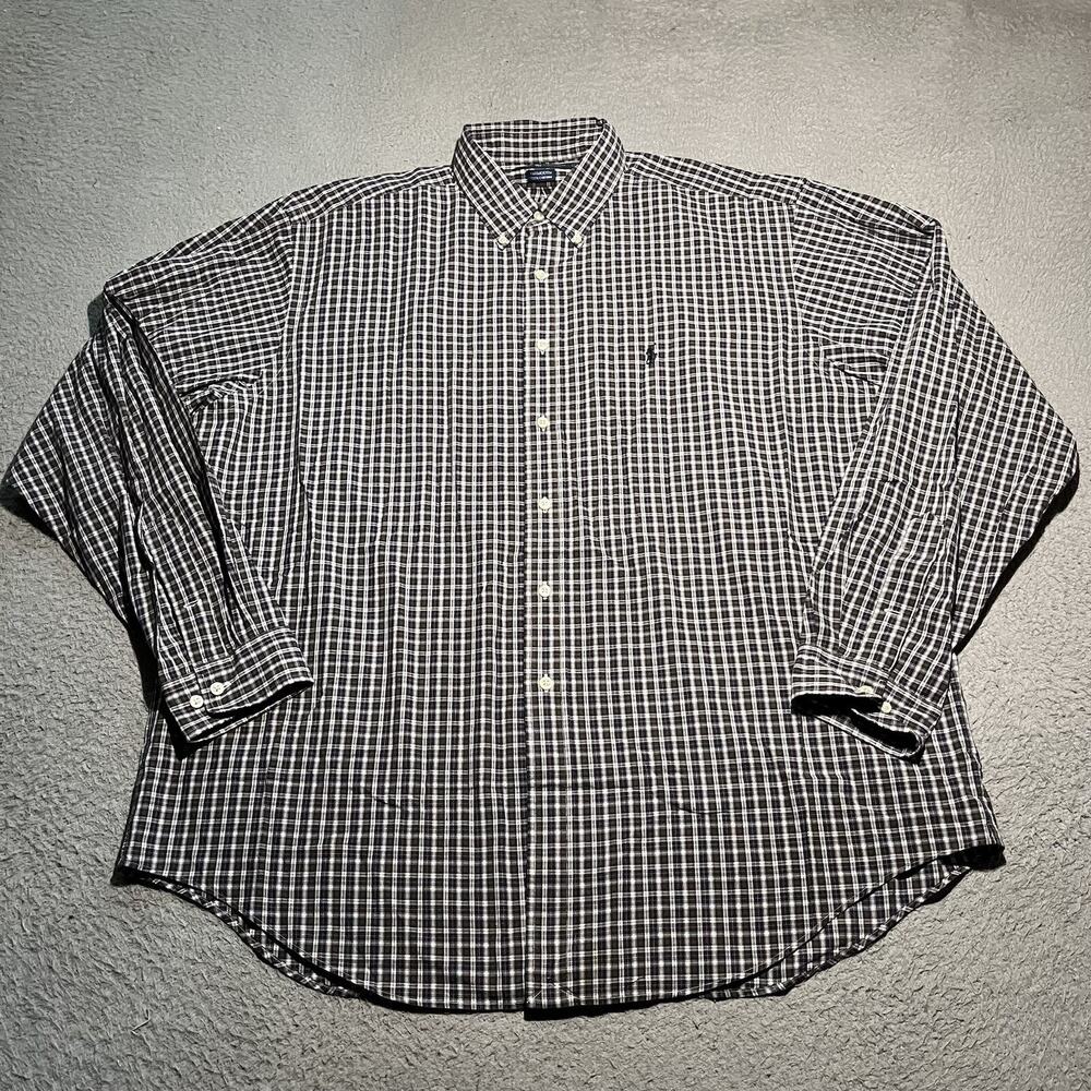 Vintage Ralph Lauren Shirt Mens 17.5 36/37 Yarmouth Plaid Cotton Long Sleeve